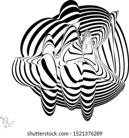Abstract striped wavy shape. Optical art background. 3D marble texture. Black and white striped pattern. Futuristic vector illustration isolated.