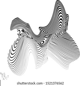 Abstract striped wavy shape. Optical art background. 3D marble texture. Black and white striped pattern. Futuristic vector illustration isolated.