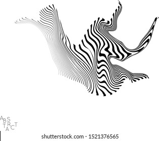 Abstract striped wavy shape. Optical art background. 3D marble texture. Black and white striped pattern. Futuristic vector illustration isolated.
