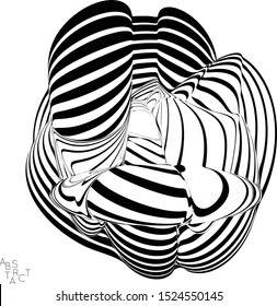 Abstractas forma ondulada a rayas. Fondo de arte óptico. Textura de mármol 3D. Patrón de rayas blancas y negras. Ilustración vectorial futurista aislada.