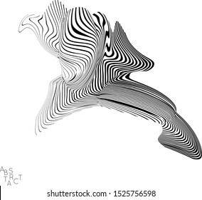 Abstract striped wavy shape. Optical art background. 3D marble texture. Black and white striped pattern. Futuristic vector illustration isolated.