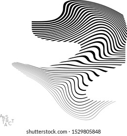 Abstract striped wavy shape. Optical art background. 3D marble texture. Black and white striped pattern. Futuristic vector illustration isolated.