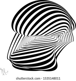 Abstract striped wavy shape. Optical art background. 3D marble texture. Black and white striped pattern. Futuristic vector illustration isolated.