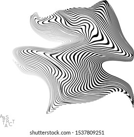 Abstract striped wavy shape. Optical art background. 3D marble texture. Black and white striped pattern. Futuristic vector illustration isolated.