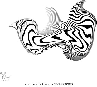 Abstract striped wavy shape. Optical art background. 3D marble texture. Black and white striped pattern. Futuristic vector illustration isolated.