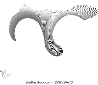 Abstract striped wavy shape. Optical art background. 3D marble texture. Black and white striped pattern. Futuristic vector illustration isolated.