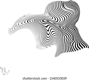 Abstract striped wavy shape. Optical art background. 3D marble texture. Black and white striped pattern. Futuristic vector illustration isolated.