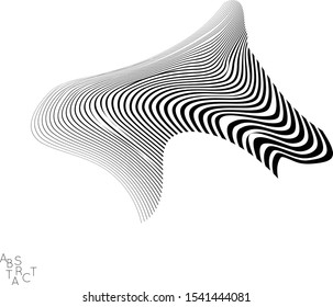 Abstract striped wavy shape. Optical art background. 3D marble texture. Black and white striped pattern. Futuristic vector illustration isolated.