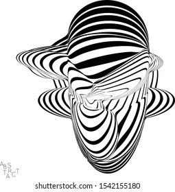 Abstract striped wavy shape. Optical art background. 3D marble texture. Black and white striped pattern. Futuristic vector illustration isolated.