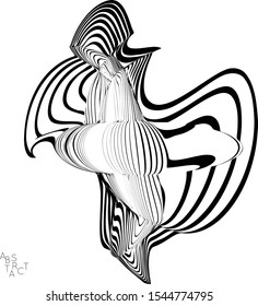 Abstract striped wavy shape. Optical art background. 3D marble texture. Black and white striped pattern. Futuristic vector illustration isolated.