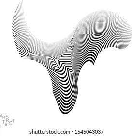 Abstract striped wavy shape. Optical art background. 3D marble texture. Black and white striped pattern. Futuristic vector illustration isolated.