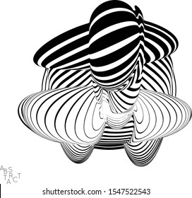 Abstract striped wavy shape. Optical art background. 3D marble texture. Black and white striped pattern. Futuristic vector illustration isolated.