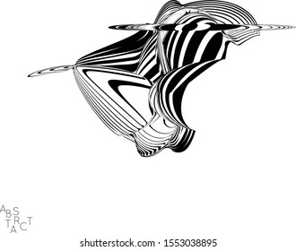 Abstract striped wavy shape. Optical art background. 3D marble texture. Black and white striped pattern. Futuristic vector illustration isolated.