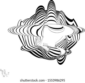 Abstract striped wavy shape. Optical art background. 3D marble texture. Black and white striped pattern. Futuristic vector illustration isolated.
