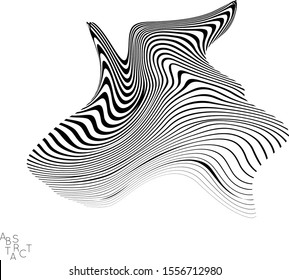 Abstract striped wavy shape. Optical art background. 3D marble texture. Black and white striped pattern. Futuristic vector illustration isolated.