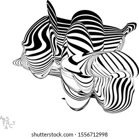 Abstrakte gestreifte, gewellte Form. Optische Kunsthintergrund. 3D-Marmor-Textur. Schwarz-Weiß-Streifen. Futuristische Vektorillustration Illustration einzeln.