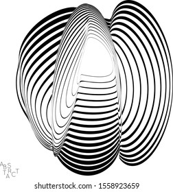 Abstract striped wavy shape. Optical art background. 3D marble texture. Black and white striped pattern. Futuristic vector illustration isolated.