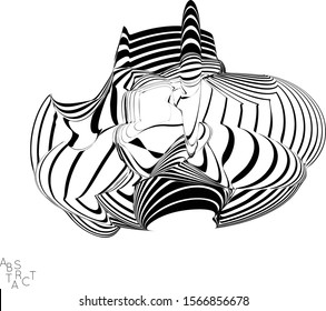 Abstract striped wavy shape. Optical art background. 3D marble texture. Black and white striped pattern. Futuristic vector illustration isolated.
