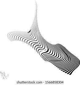 Abstract striped wavy shape. Optical art background. 3D marble texture. Black and white striped pattern. Futuristic vector illustration isolated.