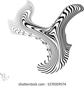 Abstract striped wavy shape. Optical art background. 3D marble texture. Black and white striped pattern. Futuristic vector illustration isolated.