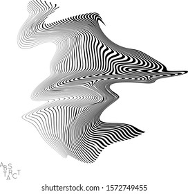 Abstract striped wavy shape. Optical art background. 3D marble texture. Black and white striped pattern. Futuristic vector illustration isolated.