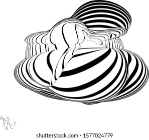 Abstract striped wavy shape. Optical art background. 3D marble texture. Black and white striped pattern. Futuristic vector illustration isolated.