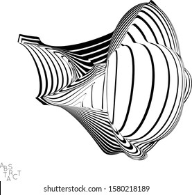 Abstract striped wavy shape. Optical art background. 3D marble texture. Black and white striped pattern. Futuristic vector illustration isolated.