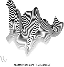 Abstract striped wavy shape. Optical art background. 3D marble texture. Black and white striped pattern. Futuristic vector illustration isolated.