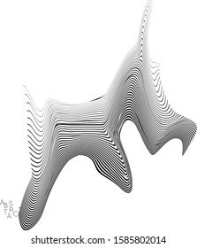 Abstract striped wavy shape. Optical art background. 3D marble texture. Black and white striped pattern. Futuristic vector illustration isolated.