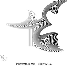 Abstract striped wavy shape. Optical art background. 3D marble texture. Black and white striped pattern. Futuristic vector illustration isolated.