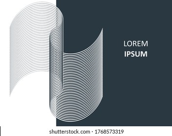 Abstract striped wavy shape. Optical art background. 3D texture. Striped pattern. Background composition, web template.