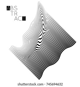 Abstract striped wavy shape. Optical art background. 3D marble texture. Black and white striped pattern. Futuristic vector illustration isolated.