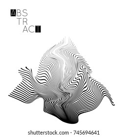 Abstract striped wavy shape. Optical art background. 3D marble texture. Black and white striped pattern. Futuristic vector illustration isolated.