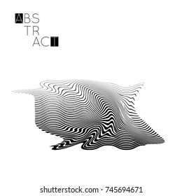 Abstract striped wavy shape. Optical art background. 3D marble texture. Black and white striped pattern. Futuristic vector illustration isolated.