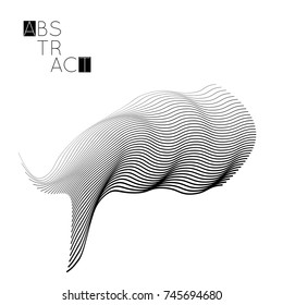 Abstract striped wavy shape. Optical art background. 3D marble texture. Black and white striped pattern. Futuristic vector illustration isolated.
