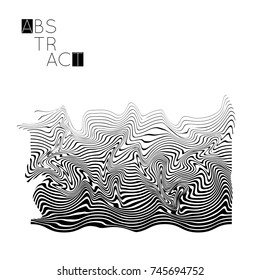 Abstract striped wavy shape. Optical art background. 3D marble texture. Black and white striped pattern. Futuristic vector illustration isolated.
