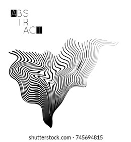 Abstract striped wavy shape. Optical art background. 3D marble texture. Black and white striped pattern. Futuristic vector illustration isolated.