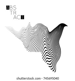 Abstract striped wavy shape. Optical art background. 3D marble texture. Black and white striped pattern. Futuristic vector illustration isolated.