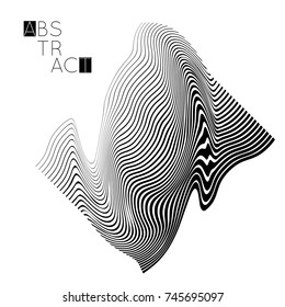 Abstract striped wavy shape. Optical art background. 3D marble texture. Black and white striped pattern. Futuristic vector illustration isolated.