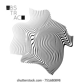 Abstract striped wavy shape. Optical art background. 3D marble texture. Black and white striped pattern. Futuristic vector illustration isolated.