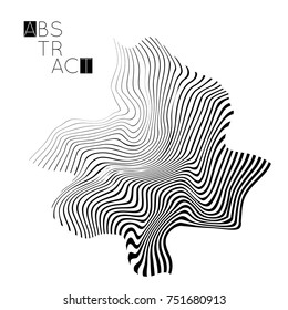 Abstract striped wavy shape. Optical art background. 3D marble texture. Black and white striped pattern. Futuristic vector illustration isolated.