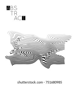 Abstract striped wavy shape. Optical art background. 3D marble texture. Black and white striped pattern. Futuristic vector illustration isolated.