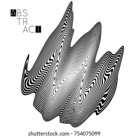 Abstract striped wavy shape. Optical art background. 3D marble texture. Black and white striped pattern. Futuristic vector illustration isolated.