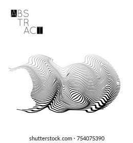 Abstract striped wavy shape. Optical art background. 3D marble texture. Black and white striped pattern. Futuristic vector illustration isolated.
