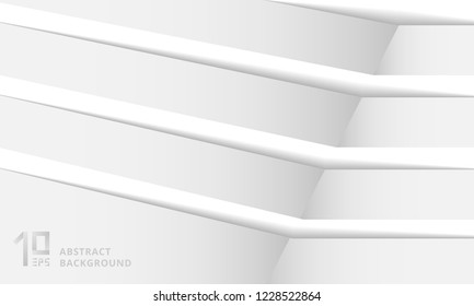 Abstract striped white band structure corner background with shadow. Vector illustration