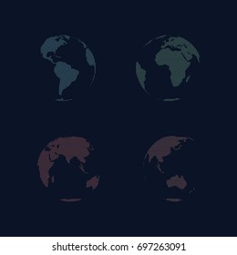 Abstract striped world globe set.Vector outline illustration.