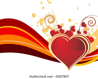 abstract stripes background with grungy red heart and floral