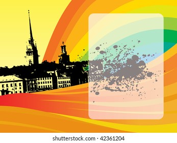 fondo de franjas abstractas con paisaje urbano retro grueso