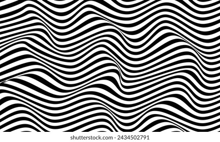 Abstrakte Streifen schwarz optische Kunst Wellenlinie Hintergrund. Vektorgrafik