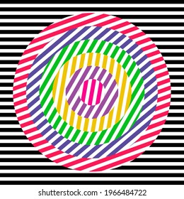 Abstract stripes black and white and color, optical art wave line background. Vector illustration